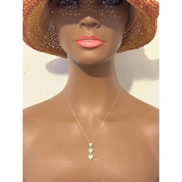 10K Gold 3-Hearts Drop Pave Diamond Necklace - Picture 8 of 8